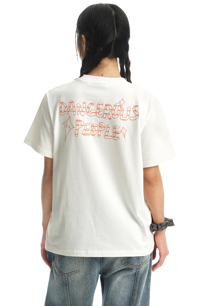 DangerousPeople DSP Color‑Block Imitation‑Embroidery Print Cotton Tee