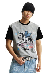 MEDM Blurry Pony Print Glitter Stars Crew Neck T-shirt