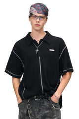 BJHG Summer Men Retro Waffle Knit Polo Shirt Quick‑Dry American Daily Wear Top
