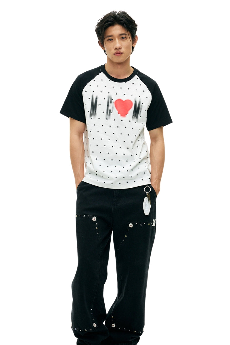 MEDM All Over Star Heart Print Couple Tee