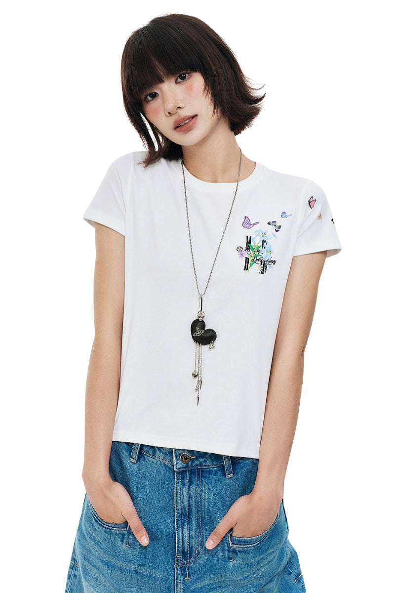 MEDM Butterfly Magnolia Embroidered Women's Tee