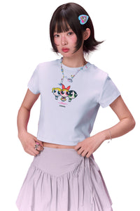 BJHG × The Powerpuff Girls Women Slim‑Fit Graphic‑Print Short‑Sleeve Tee