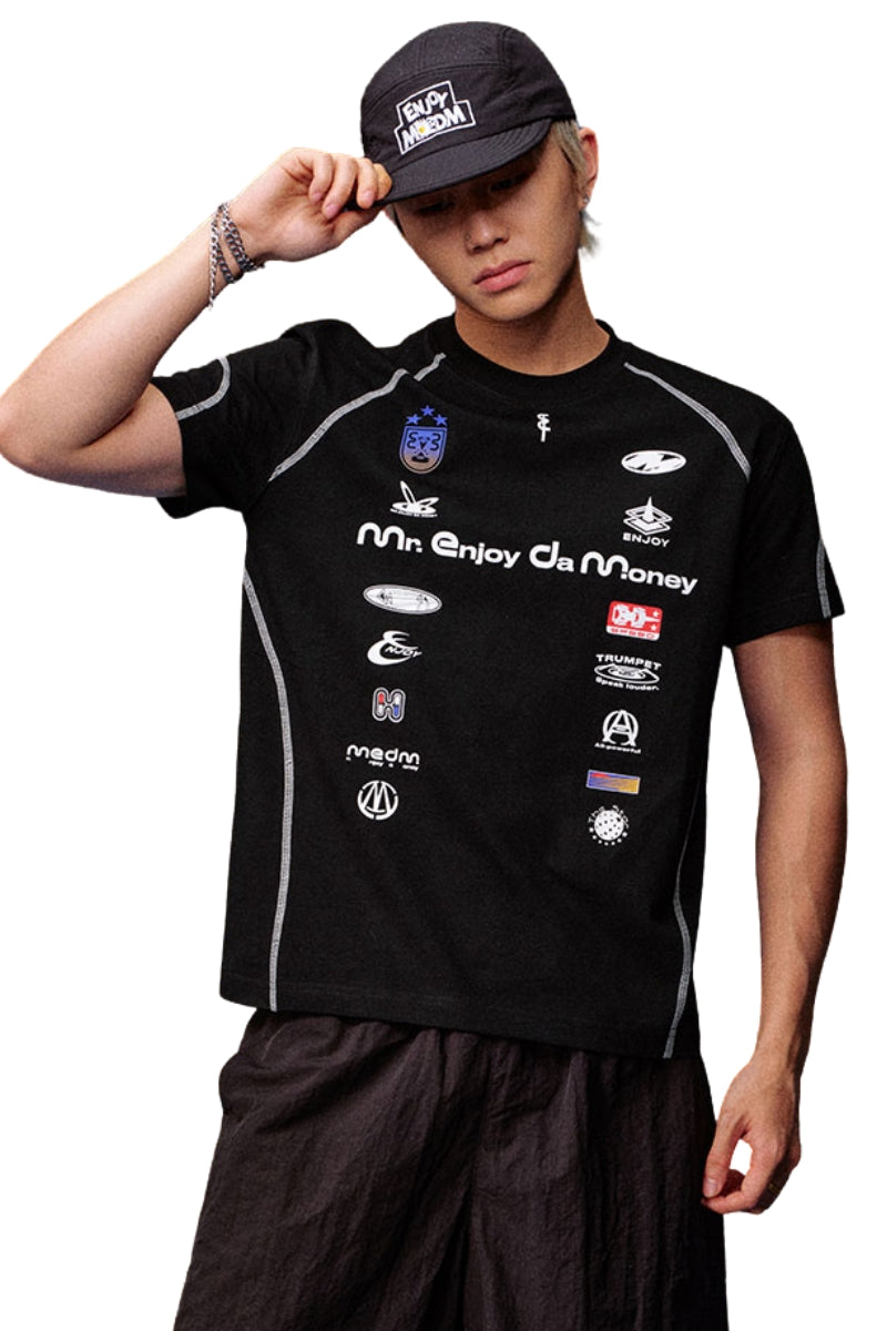 MEDM Logo Stitched Raglan Loose Casual T-Shirt