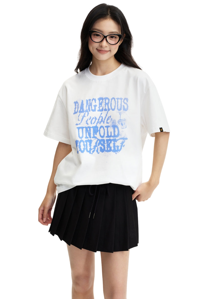 Dangerouspeople DSP Gradient Letter Print T‑Shirt Summer Unisex Couple Streetwear Tee