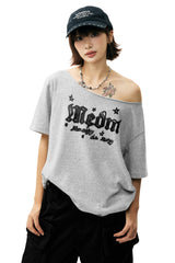 MEDM Slant Shoulder Graffiti Print Casual Women T-shirt