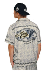 MEDM All Over Dollar Print Cuban Collar Embroidered Shirt