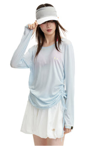 DangerousPeople DSP｜Stretchy Side Waist Drawstring Cover‑Up Color‑Block Lightweight Breathable Women's T‑Shirt