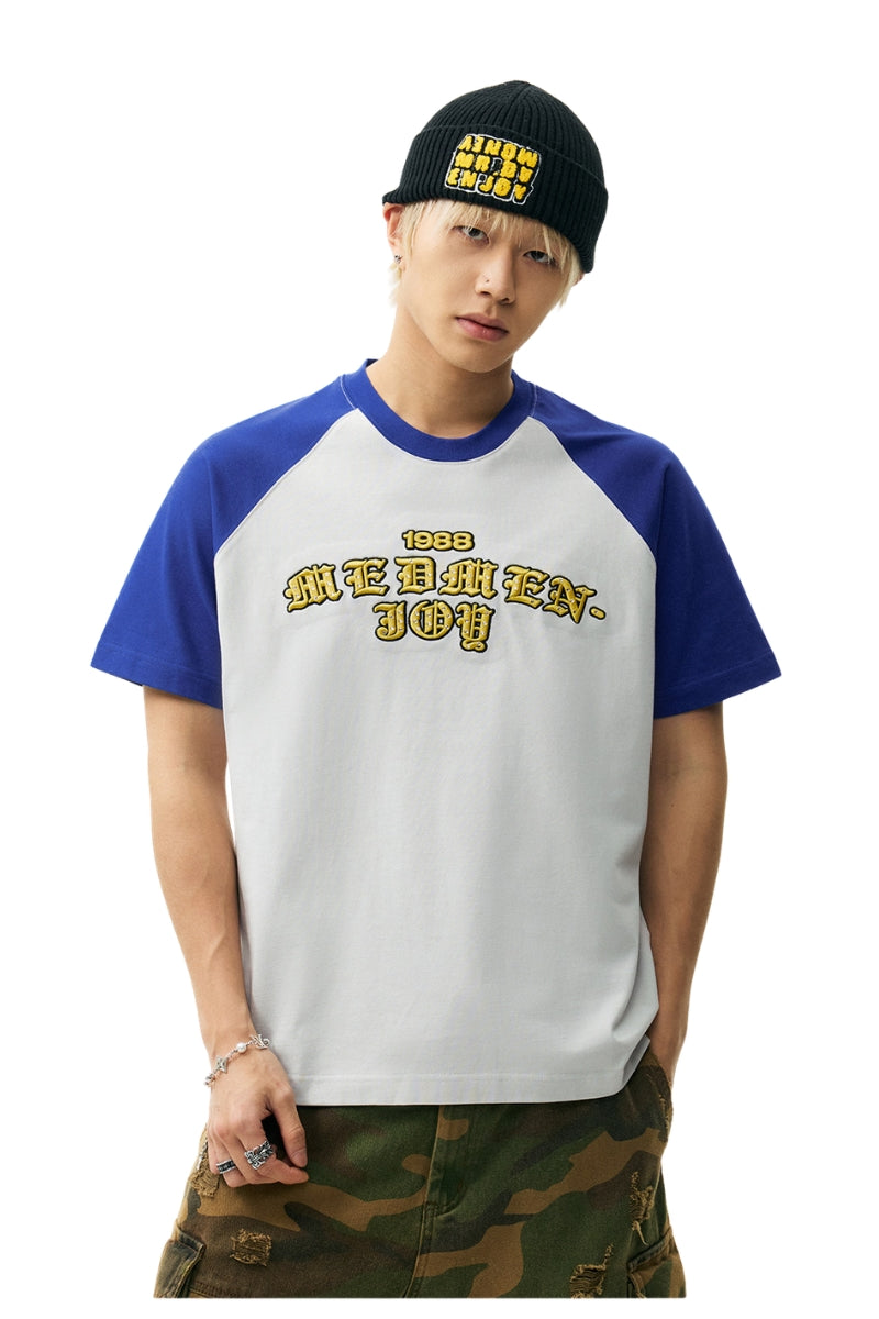 MEDM Gothic Rhinestone Embroidery Raglan Tee
