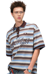 BJHG Summer Couple Polo Shirt Preppy Striped Collared Short‑Sleeve Casual Top
