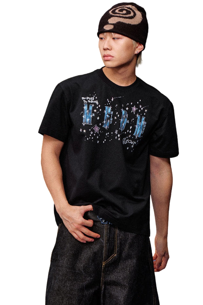MEDM Angel Wreath Rhinestone Loose Couple T-Shirt
