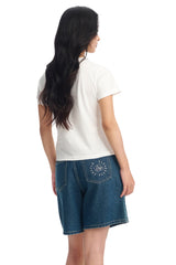 DangerousPeople DSP Glitter Mini‑D Print Tee Slim Fit Sweet‑Cool Women T‑Shirt