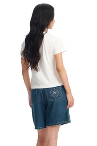 DangerousPeople DSP Glitter Mini‑D Print Tee Slim Fit Sweet‑Cool Women T‑Shirt