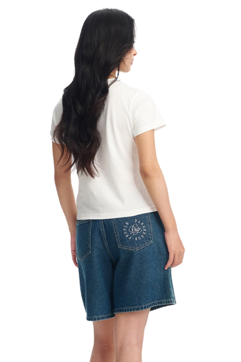 DangerousPeople DSP Glitter Mini‑D Print Tee Slim Fit Sweet‑Cool Women T‑Shirt