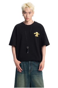 DangerousPeople｜Sunset Beach Small‑D Print Drop‑Shoulder Couple T‑Shirt