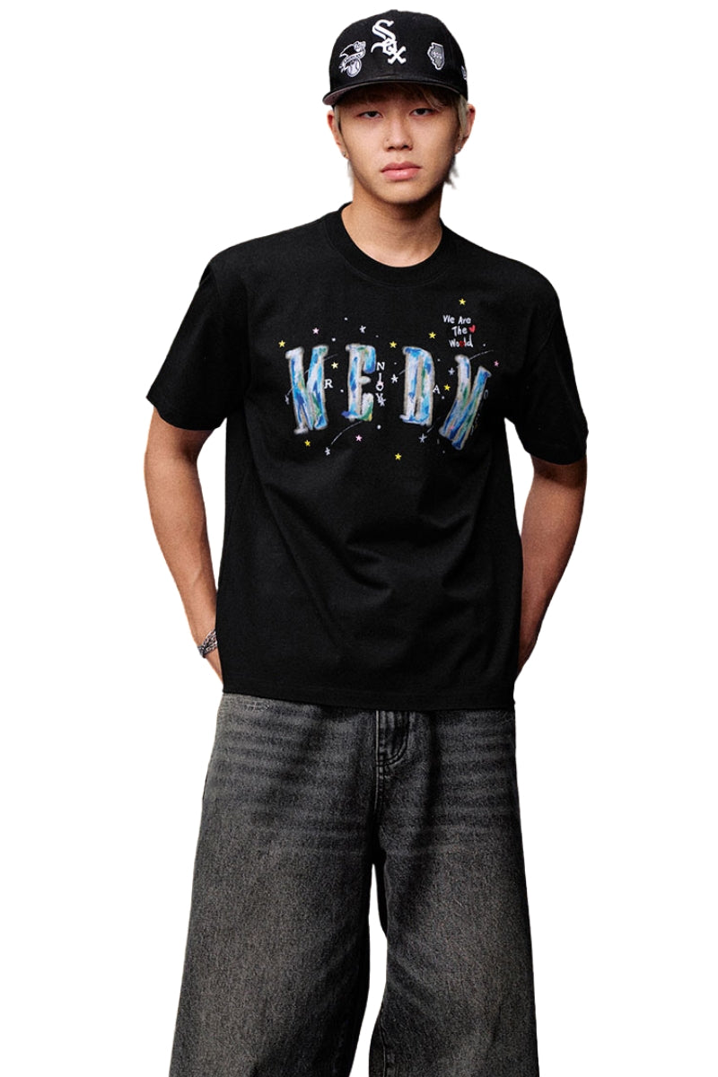 MEDM One Earth Print Star Jelly Gel Letter Washed Tee