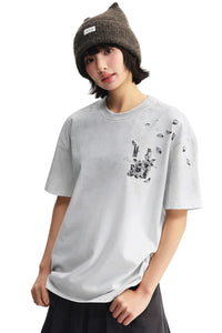 MEDM Vintage Washed Lily Print Oversized Unisex Crew Neck Tee