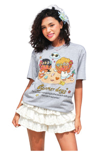 MEDM Angel Glitter Print Contrast Crew Neck Couple Tee
