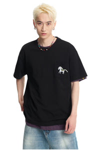 DangerousPeople｜3D Pony Embroidery Pocket Cotton T‑Shirt