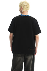DangerousPeople DSP｜Striped Color Block Cat Embroidery Loose Short Sleeve Tee