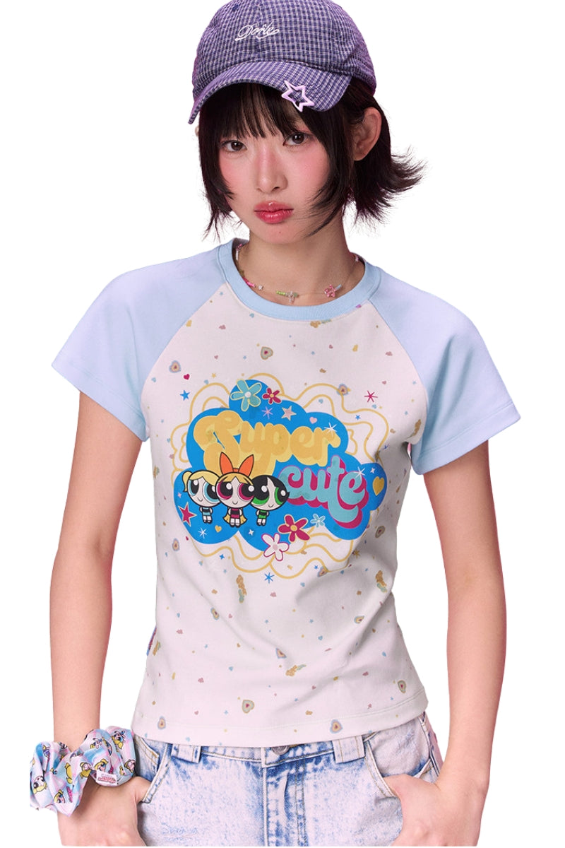 BJHG × The Powerpuff Girls Women Figure‑Flattering Graphic‑Print Short‑Sleeve Tee