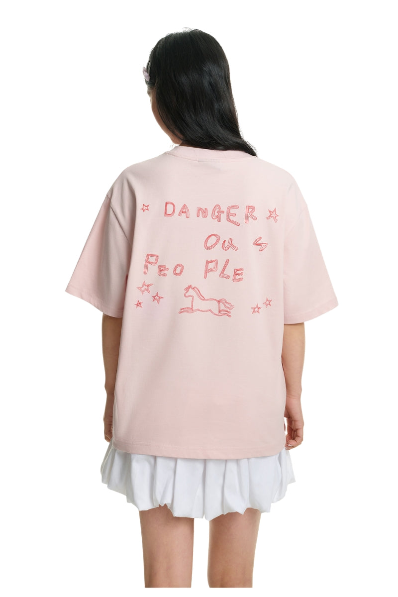 DangerousPeople DSP｜Dashed Horse Print 3D Embroidery Sorona Short‑Sleeve T‑Shirt