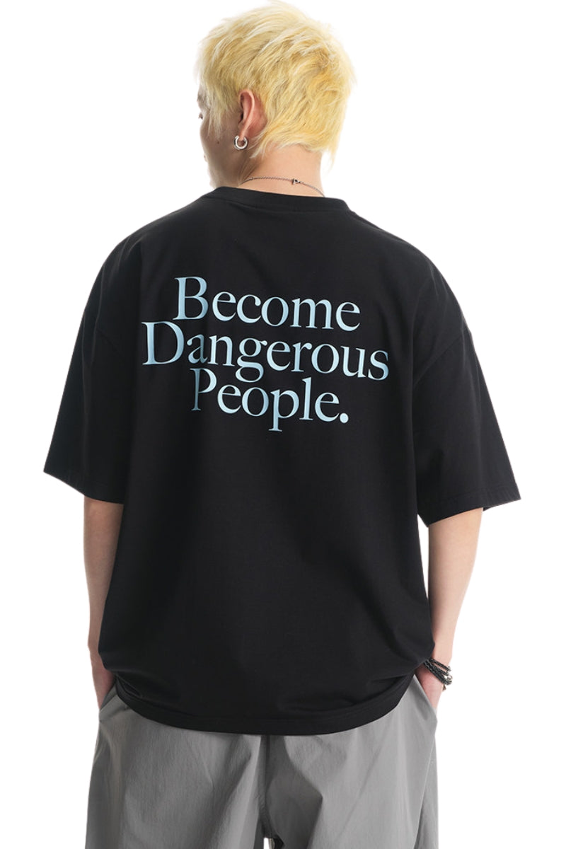 DangerousPeople DSP Letter Print Pocket Loose‑Fit Crew Neck Tee