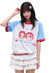 MEDM YUY Yu Small Cherry Raglan Allover Print Couple T-Shirt