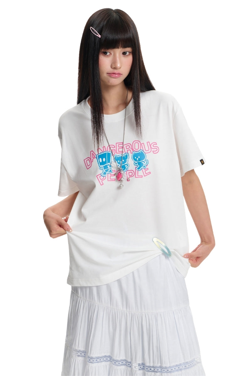 Dangerouspeople DSP Running D Print Drop‑Shoulder Casual T‑Shirt