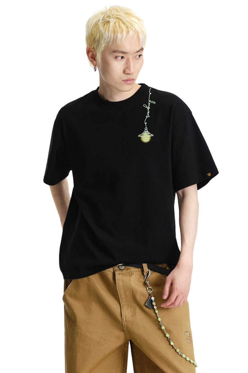 DangerousPeople DSP｜Paper‑Bag‑Head Glow‑in‑Dark Print Cotton Oversized T‑Shirt