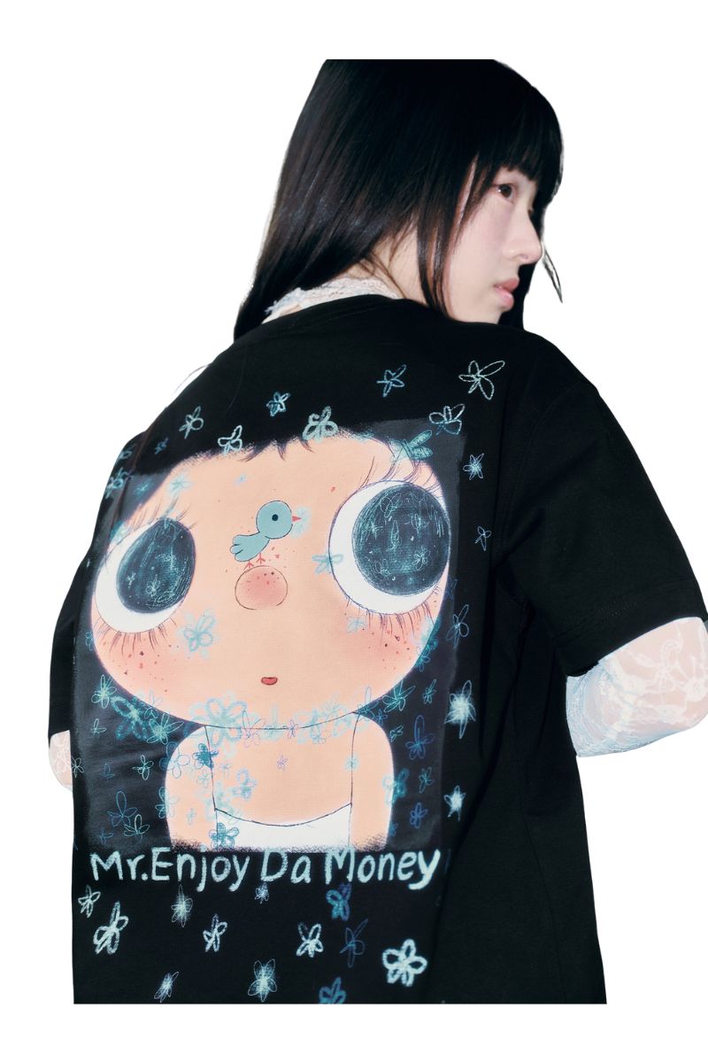 MEDM × YUY Jade Blue Floral Back Graphic Crew Neck Tee