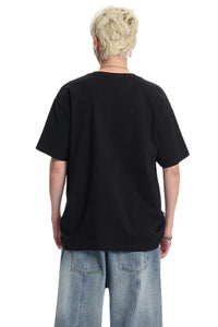 Dangerouspeople DSP Woven Label Pocket Print Tee Loose Drop‑Shoulder Couple T‑Shirt
