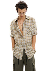 MASONPRINCE Camp Flocked Print Plaid Lightweight Shirt
