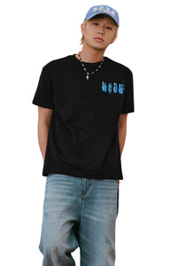 MEDM MELTING ICE Patch Letter Print Crew Neck Casual Couple Tee
