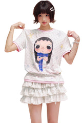 MEDM YUY Yu Contrast Trim Neck Cuff Women Cute Crew Neck T-Shirt