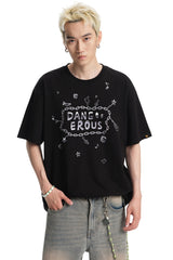 Dangerouspeople DSP Small‑D Note Metal Chain Loose Streetwear T‑Shirt