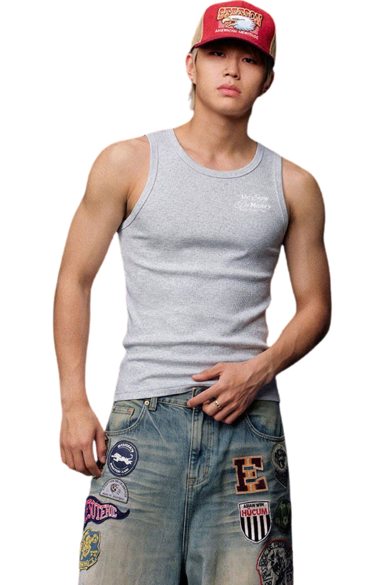 MEDM Classic Script Letter Embroidery Heavyweight Men Sleeveless Tank Top