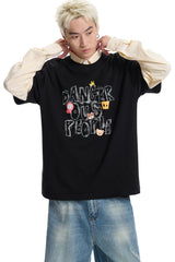 Dangerouspeople｜Graffiti Font Print Loose Oversized Cotton T‑Shirt