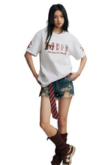 MEDM Leather Leopard Patch Big Logo Oversized Couple Tee