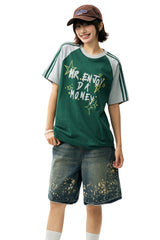 MEDM Color Block Graffiti Raglan Striped Unisex T-Shirt