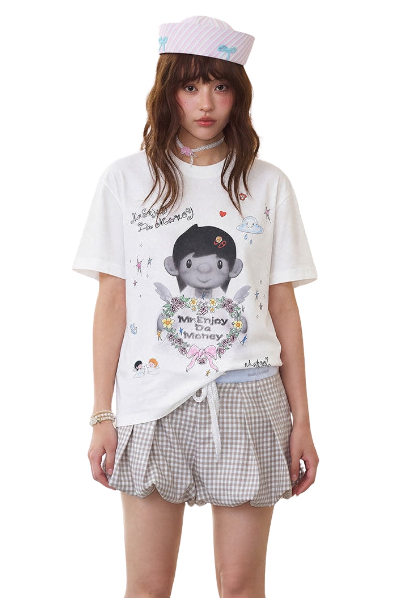MEDM 3D Hand-Drawn Angel Print Loose Couple Tee
