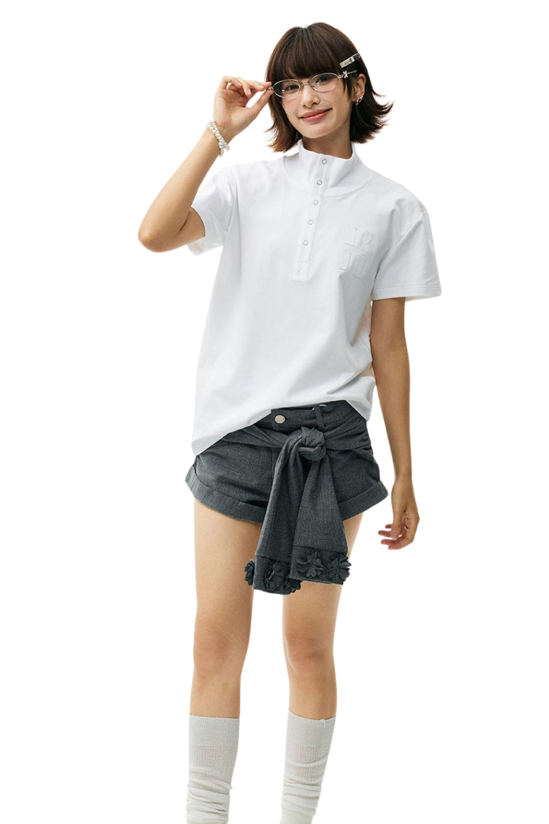 MEDM Patch Embroidery Stand Collar Unisex T-Shirt