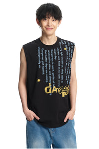 Dangerouspeople DSP Contrast Graffiti Loose Tank Top Sorona Cool‑Feel Sleeveless Shirt