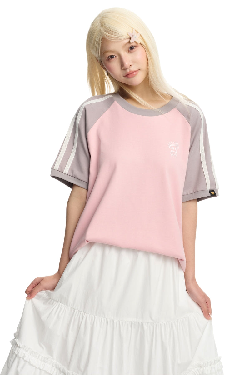 Dangerouspeople DSP Retro Panel Color‑Block Raglan Couple Tee