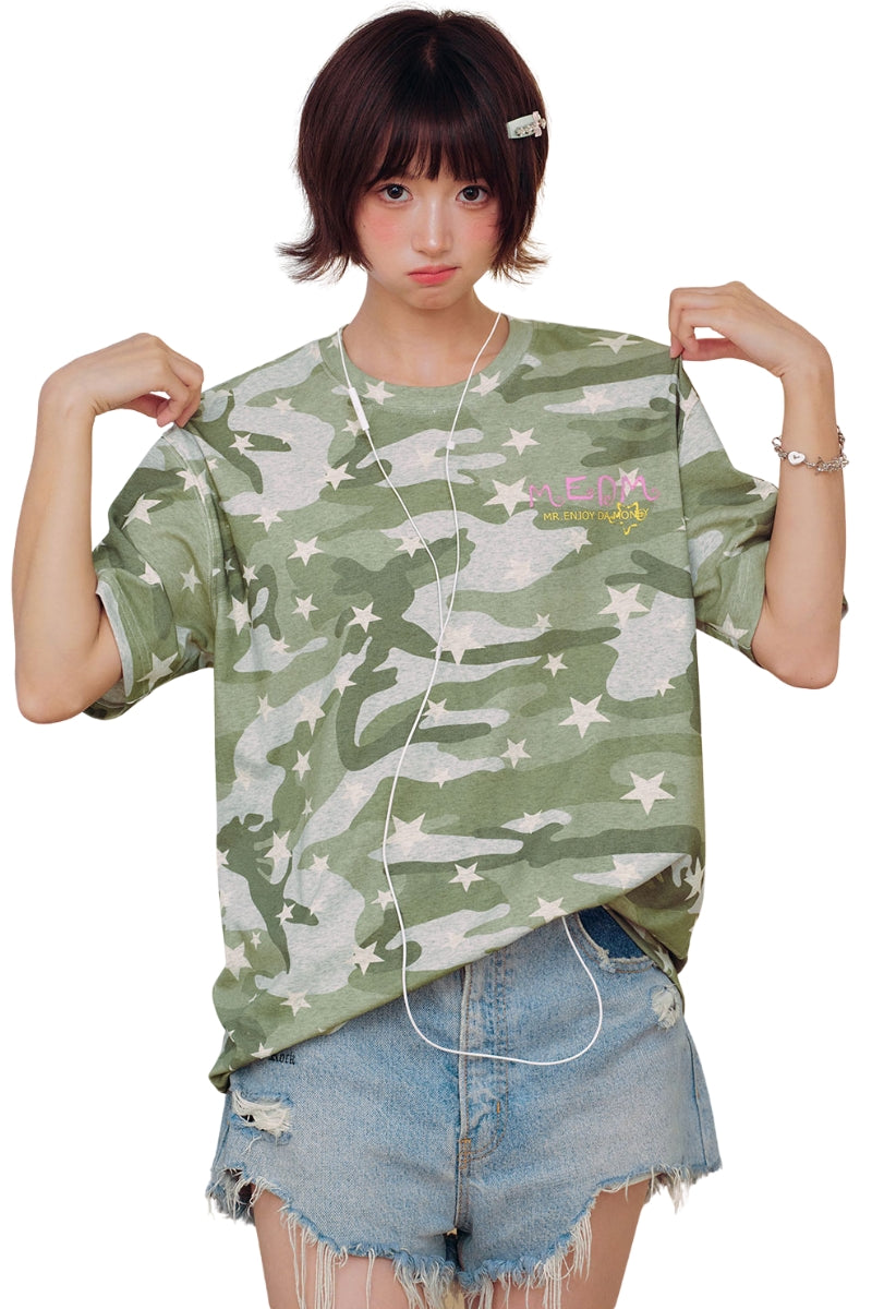 MEDM Camo Star All-Over Graffiti Logo Loose Vintage Tee