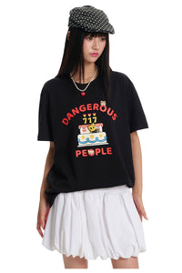 DangerousPeople DSP｜Fun Cartoon Mini‑D Print Heavyweight 100% Cotton Drop‑Shoulder T‑Shirt
