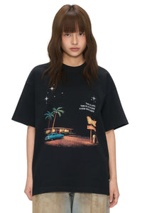 AFGK Vintage Night Print Tee Unisex American Street Loose T-shirt