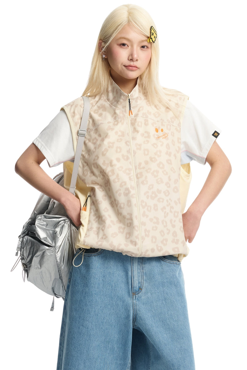Dangerouspeople DSP Leopard‑Print Contrast Panel Quick‑Dry Techwear Vest