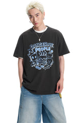 DangerousPeople DSP Mini‑D Home Hand‑Drawn Washed Tee Retro Texture Couple T‑Shirt