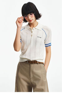 MEDM Embroidered Small LOGO Color-Block Embedded Striped Short-Sleeve POLO