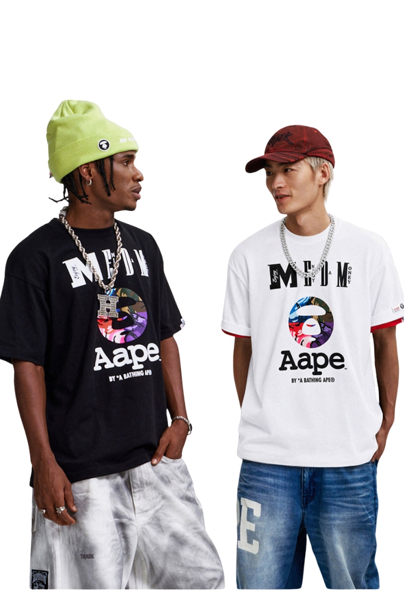 MEDM × AAPE Collab Contrast Print Knit Couple Crew Tee